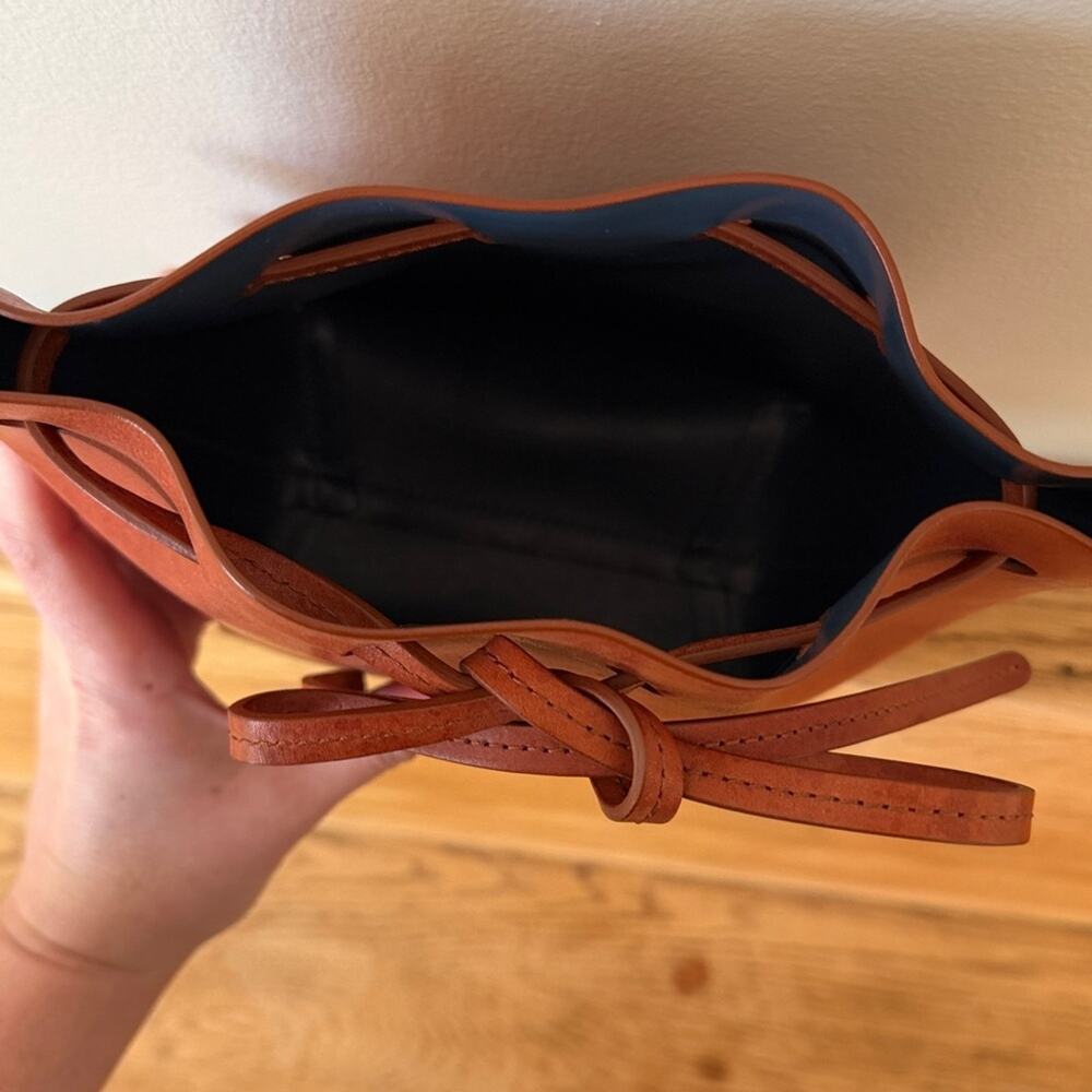 Mansur Gavriel Tan Leather Bow Crossbody Bucket Bag - Picture 6 of 11